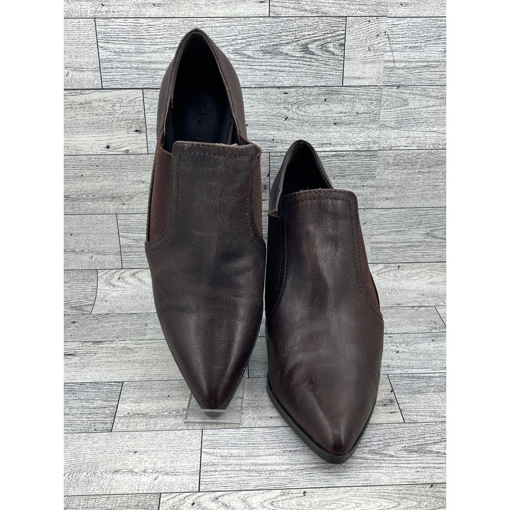 H by Halston Women Brown Leather Pointed Toe Block Heel Shooties Size 7.5M